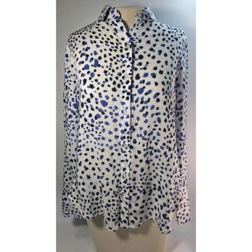 Anthropologie Cloth & Stone Blue Leopard Button Shirt Long Sleeve Collar XS‎